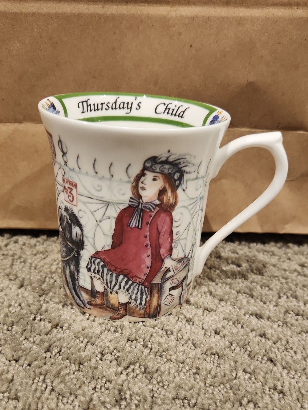 VINTAGE BIRTHDAY WEEK QUEEN'S CHINA MUG CHILD FINE BONE CHINA -THURSDAY'S CHILD